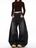 GETADME Minimalist temperament versatile washed denim jeans for women high street texture retro casual Harajuku Y2k loose wide leg pants