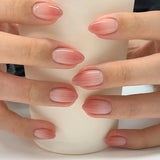 GETADME 24Pcs Short Oval Head Blush Pink Press on Nails with Simple Designs Almond Nails Wearable Acrylic Full Cover Nail Tips with Glue