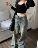 GETADME Retro Washed Vintage Jeans For Women In Autumn And Winter High Waisted Straight Leg Loose Wide Leg Pants Casual Pants