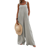 GETADME Overalls Women Summer Jumpsuit Outfits Plus Size Solid Color Casual Button Wide Leg Suspender Pants Overalls with Pockets