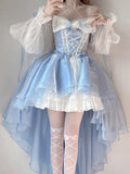 GETADME 2026 New French Romantic Lolita Elegant Dress Irregular Cosplay Princess Puff Sleeve Bowknot Flower Mesh Fantastic Fairy Dresses