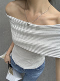 Débardeur sexy sans bretelles, dos nu, rayures, épaules dénudées, style bandeau, crop top décontracté pour femme.