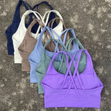 GETADME Cross Straps Sports Bra Women Gym Sports Top High Support Fitness Bralette Yoga Vest Push Up Running Underwear With Chest Pad