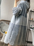 Spring Autumn New Women's Korean Version Mid-length Loose Fashion Hooded Stitching Denim Trench Coat