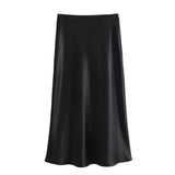 GETADME 2025 New Pink Midi Skirts Women Fashion Elastic Waist Black Skirt Autumn Casual High Waist Satin Long Skirt Women's Chic Skirts