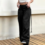 GETADME Gothic Punk Bandage Wide Leg Pants 90s Baggy Pant Women Oversize Low Rise  Y2k Academic Pants Streetwear E-girl Style