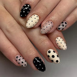 GETADME Gentle Light Pink French Fake Nails 24/30Pcs Almond Acrylic Press On Nails Polka Dot Printed Women and Girls Charm False Nails