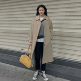Getadme-가을 여성 카키 트렌치 잉글랜드 스타일 우아한 싱글 브레스티드 롱 코트 벨트 슬림 턴다운 칼라 윈드브레이커 여성