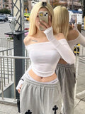 GETADME Sexy Slash Neck T Shirt Women Cotton Long Sleeves Cropped Tee Shirt Femme Slim T-shirt Female Black White Tops 2025