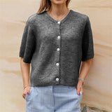 GETADME Lamuusaa y2k Sweaters 2000s Clothes Solid Color Round Neck Single Breasted Short Sleeve Cardigan Tops for Women Streetwear