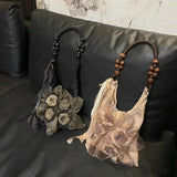 GETADME Chinese Style Rose Decor Shoulder Bags Fashion Commuter Tote Bags Classic Pleated Handbags High Quality Women Underarm Bags