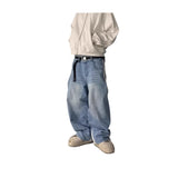 GETADME Wide Leg Jeans Men Straight Pants Vintage Patchwork Washed Distressed Mid Waist Pockets 2025 Streetwear Denims Loose Trousers
