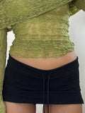 GETADME Cuteandpsycho Solid Lace-up Mini Skirts Sexy American Retro Basic Vintage Casual Short Bottoms Basic Casual A-Line Knit Clothing