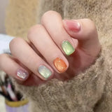 GETADME 24개 탈착식 숏 프레스 온 네일 Y2K 라인스톤 거짓 네일 (글루 포함) 발레 스위트 쿨 걸스 인조 거짓 네일 팁