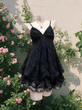 GETADME Gothic Black Strap Dress Women Casual Y2k V-neck Summer Evening Party Dresses Bodycon Slim High Street Chic Skinny Clothing