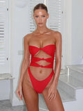 GETADME 2026 New Sexy Women One Piece Swimsuit Female Swimwear Suits Bandeau Solid Black Hollow Out Beachwear Bathing Suit Monokini