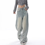 Getadme Autumn Winter New High Waisted Jeans Women Button Full Length Wide Leg Denim Pants Fashion Vintage Y2K Light Blue Loose Trousers