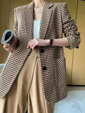 Korean Fashion Coats 2023 Chic Elegant Woman Jacket Autumn New In Office Lady Casual Plaid Belt Oversize Blazer Women Clothing