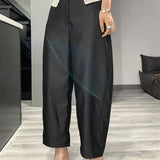 GETADME Limiguyue 봄 기본 루즈 와이드 레그 수트 팬츠 여성 캐주얼 하이웨이스트 바나나 팬츠 하이엔드 샴페인 팬츠 다용도 877P