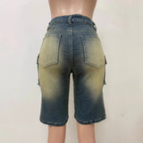 GETADME Denim Pant Women Short Jeans Shorts Pants Slim Mom Jeans High Waist Straight Trousers Y2k Streetwear Splice Pockets Casual Punk