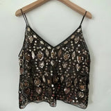 GETADME Women's Hot Sweet Sequin Bead Crop Tops Sexy Sling Slim Fit Short V-neck Straight Tank Top Korean Fashion Y2k Clothing