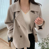 Getadme Women's Woolen Jacket Korean Chic Winter Short Coat Double Breasted Loose Casual Long Sleeved Thick Warm Wool & Blends for Women