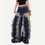 GETADME 2025 Ropa Y2K Grunge Vintage Blue Baggy Women's Stacked Ripped Jeans Pants For Woman Clothing New Rock Wide Leg Denim Trousers