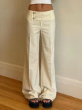 GETADME Vintage Y2K Korean Streetwear Pants Woman Low Rise Straight Loose Beige Trousers Button Up Basic 2000S Women Casual Pants