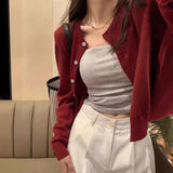 GETADME Alobee Red Cardigan Knit Early Autumn Women Clothes New 2025 Outdoor Crop Sweater Outerwear Long Sleeve Top Bottoming Shirt