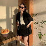 Getadme-Casual Women's Clothing Short-sleeved Jacket Set Summer New Design Sense of Temperament Set Loose Two-piece Pant Sets