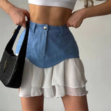 GETADME Chic Ruffles Women's Midi Skirt High Waisted Pleated Splice A Line Skirts 2026 Fashion Spring Summer New In Clothing Lady Street