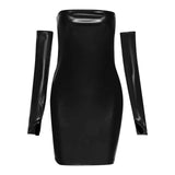 Getadme 섹시 가죽 갈라 드레스 여성 솔리드 오프 숄더 짧은 슬리밍 디자인 스커트 개별 스파이시 걸 랩 엉덩이 드레스