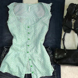 GETADME Polka Dot T-shirt Slim Goth Sweet Punk Y2k Vintage Button Harajuku Korea O-Neck Kawaii Sleeveless Vest Crop Top 2000s Grunge Emo