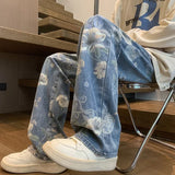 GETADME Autumn Floral Printed Jeans For Men 2025 New Y2K Vintage Denim Pants Hip Hop Fashion Wide-leg Baggy Jean Streetwear Trousers