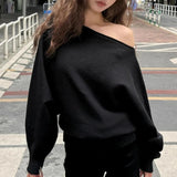 GETADME Batwing Long Sleeve Knitted Pullover Women 380g Thick Off Shoulder Top Korean Fashion Sweater Loose Casual Autumn Outwear Pull