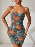 GETADME 섹시 슬링 백리스 미니 드레스 여성 봄 스트리트웨어 패션 프린트 캐주얼 슬림 드레스 클럽 파티 우아한 레이디 드레스 의류