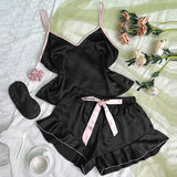 GETADME 3 Pcs Summer Women Dress Silk Pajamas Fashion Print Suspenders and Shorts With Hanging Bag Home Wear Set Sexy