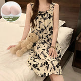 GETADME Summer Ladies Nightgown Halter Nightgown Nightgown Women Summer Vest Nightgown with Bra Pads Can Be Worn Outside Home Wear
