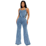 GETADME Women Jeans Rompers Sexy Overalls Jumpsuits Square Collar One Piece Solid Flare Pants Ankle Length Baics Spliced Button