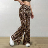 GETADME High Waist Leopard Print Flare Leggings Pants Korea Style 2025 Summer Autumn Women Fashion Sexy Bodycon Trousers Club Pants Slim