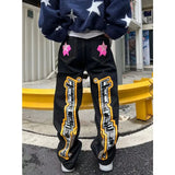 GETADME Men's letter star print y2k jeans American style hip hop high waist loose layered straight zipper fashion pants trend hot sale