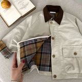 GETADME 2025 UNITIM Spring Autumn Kids Boys Jacket Plaid Spliced Pocket Long Sleeve Toddler Boys Outerwears Coat Children Boys Jacket