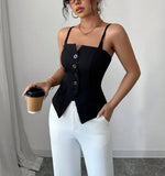 GETADME Women's Casual Tank Top Spring Summer Black Top Spaghetti Strap Sweetheart Neck Button Slim Fit Valentine's Day Elegant Sexy Top