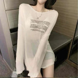 GETADME Loose T-shirts for Women Letter Pattern Simple Design Korean Style Summer Clothing Thin All-match Young Students Tops New Trendy