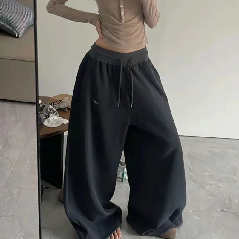 GETADME Y2K Vintage Baggy Sweatpants Women Autumn New Korean Loose Wide Leg Pants Streetwear Casual Zipper Fly Female Trousers 2025 New