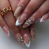 GETADME 24Pcs Black Y2k Long False Nails with Almond Head Design Cat's Eye Silver Stripe Pattern Press on Fake Nails Wearable Nail Tips