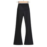 Getadme - Tenues d'automne pour femmes : pantalons de yoga skinny, leggings évasés, style coréen, streetwear, pantalons de yoga décontractés noirs à jambes évasées
