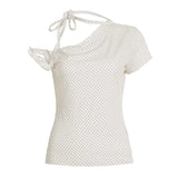 GETADME Sweet Polka Dot Prints T-Shirts Fashion Women Cute Design One-Shoulder Summer Tops Casual Korean Office Lady Commute Slim Tees