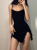 GETADME Summer Sexy Women's Sleeveless Mini Dress Backless Strap Black Bodycon Split A-Line Elegant Streetwear Party Wear