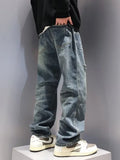 GETADME Men's Baggy Ripped Jeans Fashion Hip Hop Hole Streetwear Distressed Washed Trousers Straight Loose American Denim Pants